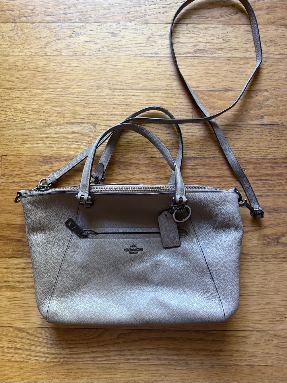 Coach Pebbled Leather Shoulder Tote in Light Gray-Taupe